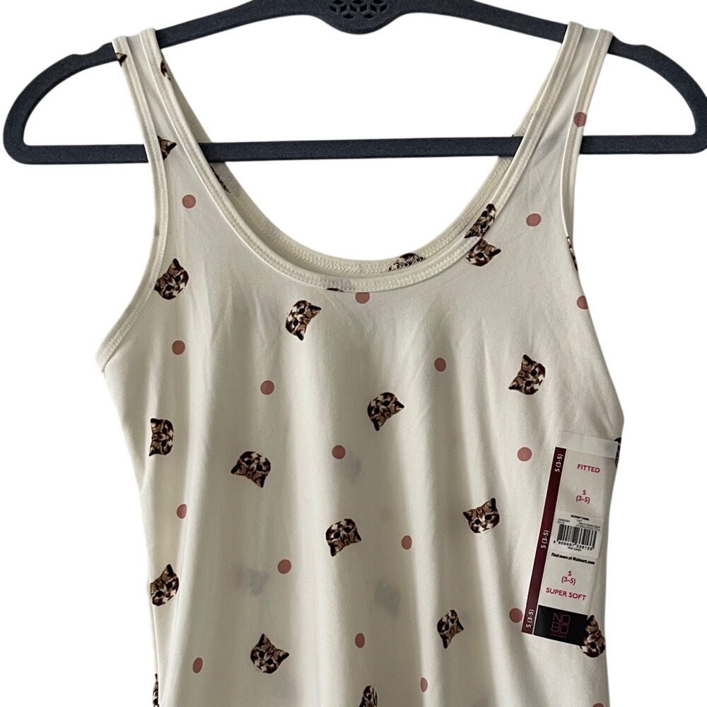 No Boundaries Cream Super Soft Cat Face Polka Dot Tank Small